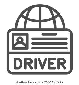 Driver license and world globe line icon, driver attestation concept. Vector graphics. License of international driving sign on white background, outline style icon for mobile or web design
