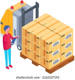 Driver Looks Forklift Boxes Carriage Cardboard Stock Vector (Royalty ...