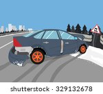 The driver lost control on a slippery road and the car skidded. Vector illustration