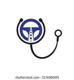 Driver medical vector logo design template. Steering with stethoscope vector icon logo design.	