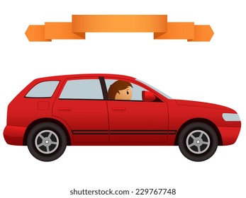 Driver in the modern red car crossover. Vector illustration.