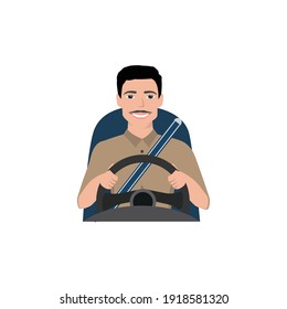 Conductor con bigote en caqui - icono vector o gráficos - puede ser usado para parecerse a un conductor de India, Sri Lanka, Bangladesh o Pakistán.eps