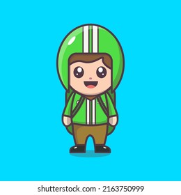 Driver online motorcycle flat vector cartoon art illustration. Delivery customer order through application. Wearing green clothes. 