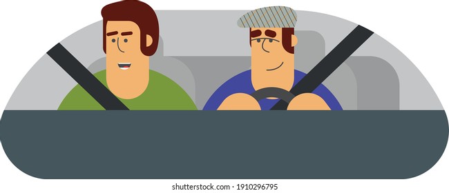 
Ilustración del vector del icono plano del conductor y del acompañante