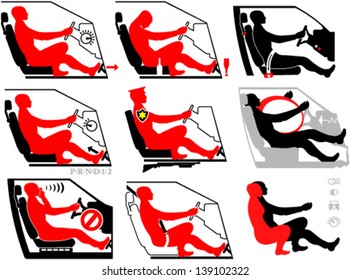 Driver and passenger in set of clip-arts