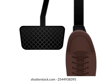 Driver Pressing Gas Pedal or Accelerator of a Car. Car Pedals. Brake, Accelerator and Clutch Pedal. Vector Illustration. 