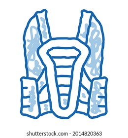 vector de icono de boceto del equipo protector del controlador. Señal del equipo de protección del conductor de la línea de doodle azul dibujado a mano. ilustración de símbolo aislado