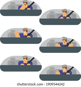 The driver rides behind the wheel wearing 6 types of emotions
