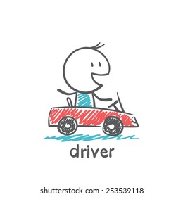 driver rides in the car illustration