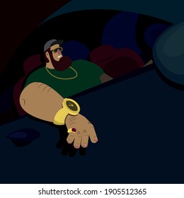 Der Fahrer fährt abends kühl mit einer Brille