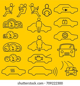 Driver With Safety Outline Icons Vector.