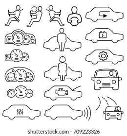 Driver with safety outline icons vector.