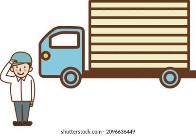 Driver salute in front of the truck.