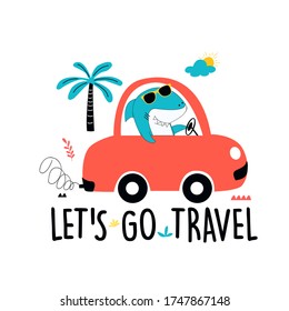 Driver shark vector illustration for t-shirt design with slogan. Vector illustration design for fashion fabrics, textile graphics, prints.