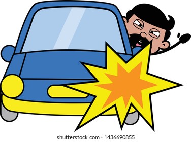 Driver Shouting after Accident - Indian Cartoon Man Father Vector Illustration