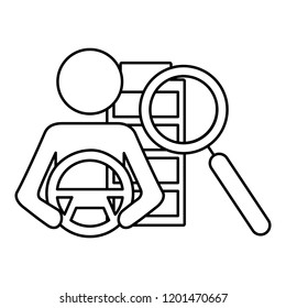 driver steering and magnifying glass  autonomous car