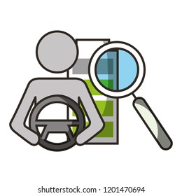 driver steering and magnifying glass autonomous car