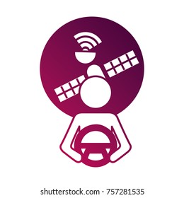 driver at steering wheel autonomous satellite gps