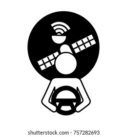 driver at steering wheel autonomous satellite gps