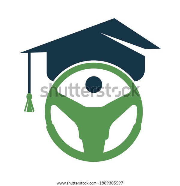 Driver Tech school Logo Template Design. Steering\
wheel and graduation cap\
design.