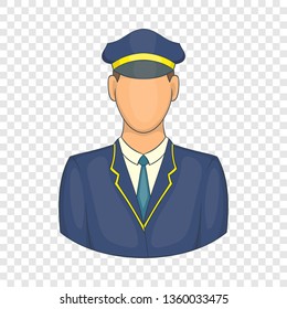 Driver of train icon in cartoon style isolated on background for any web design 