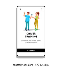 Driver Training Passed Young Man And Woman Vector. Boy And Girl Showing Driving Permit And Car Key After Successful Driver Training. Characters Holding License Web Flat Cartoon Illustration