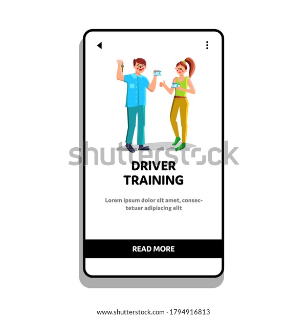 Driver Training Passed Young Man And Woman\
Vector. Boy And Girl Showing Driving Permit And Car Key After\
Successful Driver Training. Characters Holding License Web Flat\
Cartoon Illustration