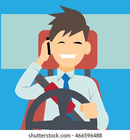 driver using phone while driving, safety driving concept-vector