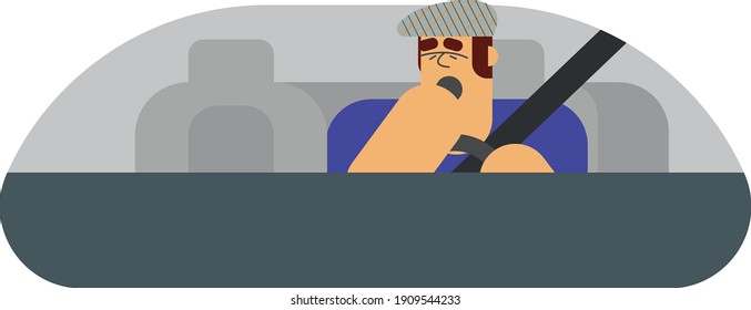 The driver is wearing a seat belt and wants to sleep badly