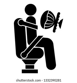 Driver at the wheel of a vehicle wearing a seat belt and airbag Man driving car icon black color vector illustration flat style simple image