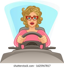 Driver woman on a white background