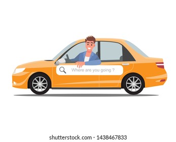 driver yellow car taxi vector  