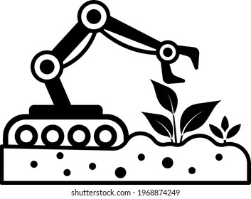 Driverless Agricultural Robot Concept,  End effector Harvester Machine Arm Vector Icon Design, Smart agriculture symbol, Digital agriculture Sign, satellite farming stock illustration, 