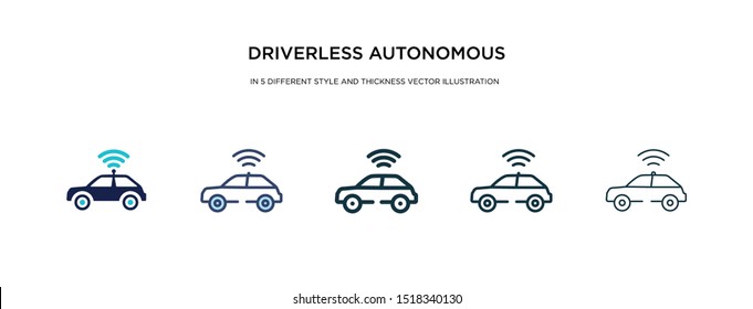 Driverless Autonomous Car Icon In Different Style And Thickness Vector Illustration. Two Colored And Black Driverless Autonomous Car Vector Icons In Filled, Outline, Line, Stroke Style