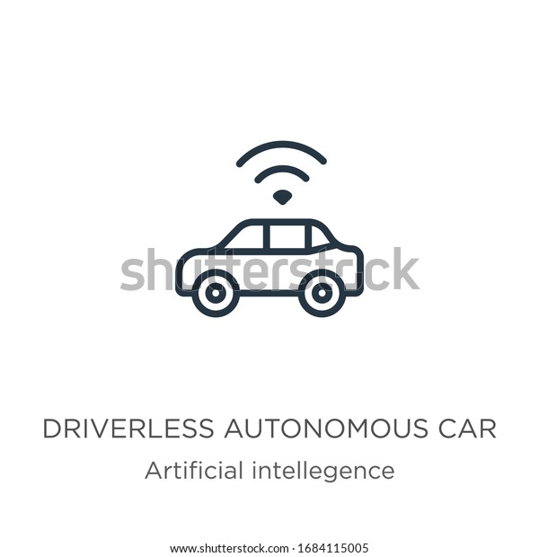 Driverless autonomous car icon. Thin linear driverless
autonomous car outline icon isolated on white background from
artificial intellegence and future technology collection. Line
vector sign, symbol
