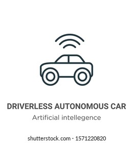 Driverless autonomous car outline vector icon. Thin line black driverless autonomous car icon, flat vector simple element illustration from editable artificial intellegence and future technology 