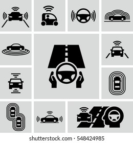 Driverless autonomous car vector icons 