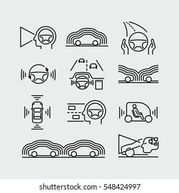 Driverless autonomous car vector icons 