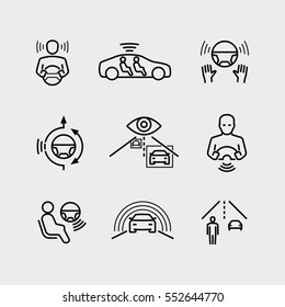 Driverless autonomous car vector icons