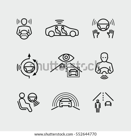 Driverless autonomous car vector icons