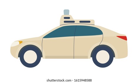 Driverless Car, autonomous vehicle, auto with autopilot. Vector illustration in flat style isolated on white background