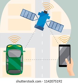 Driverless car in city, view from above