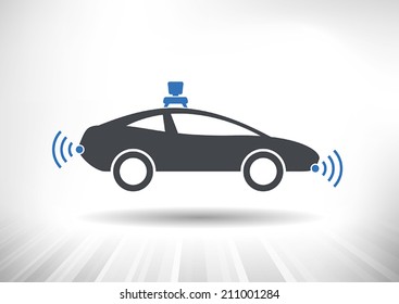 Driverless car icon with roof camera and radar sensor symbols. Side view. Fully scalable vector illustration.