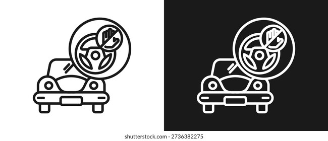 Driverless Car Icon Set Outline In White And Black Background