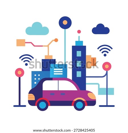 Driverless car moving through futuristic city roads with advanced autonomy