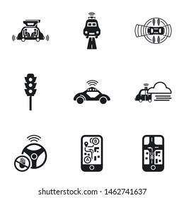 Driverless car route icon set. Simple set of 9 driverless car route vector icons for web design isolated on white background