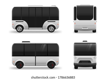 Driverless electric future transport. Futuristic Autonomous Driverless mini bus. Autonomous vehicle self driving machine