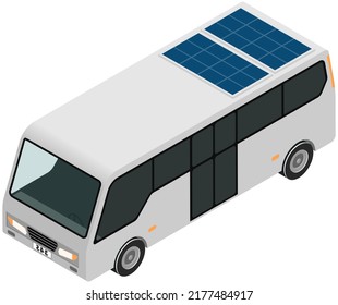 Driverless electric future transport. Futuristic autonomous driverless mini bus with solar panel on roof. High speed vehicle self driving machine. Future public express transport in city, minibus