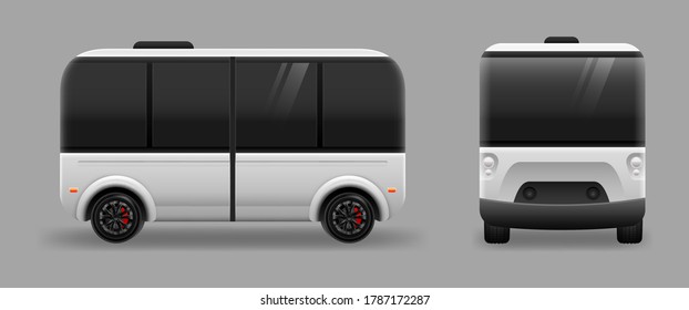 Driverless electric future transport on gray background. Autonomous vehicle self driving machine