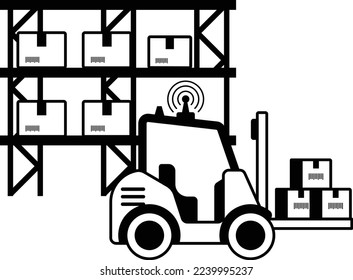 driverless forklift loading boxes concept, Robotic Vehicle deploying the load vector icon design, Warehouse automation symbol, Industrial revolution sign, Shipping and Logistics stock illustration 